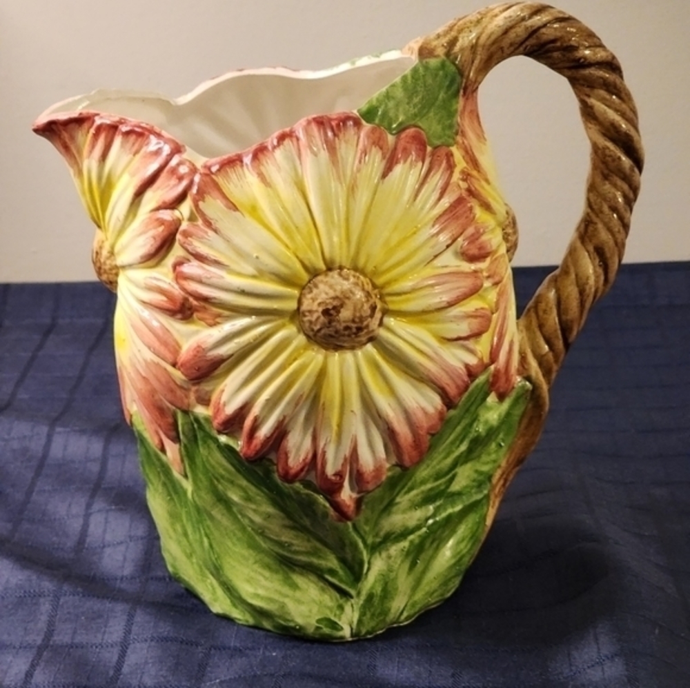 Vintage Capodimonte‎ Sunflower Pitcher Vibrant Colors